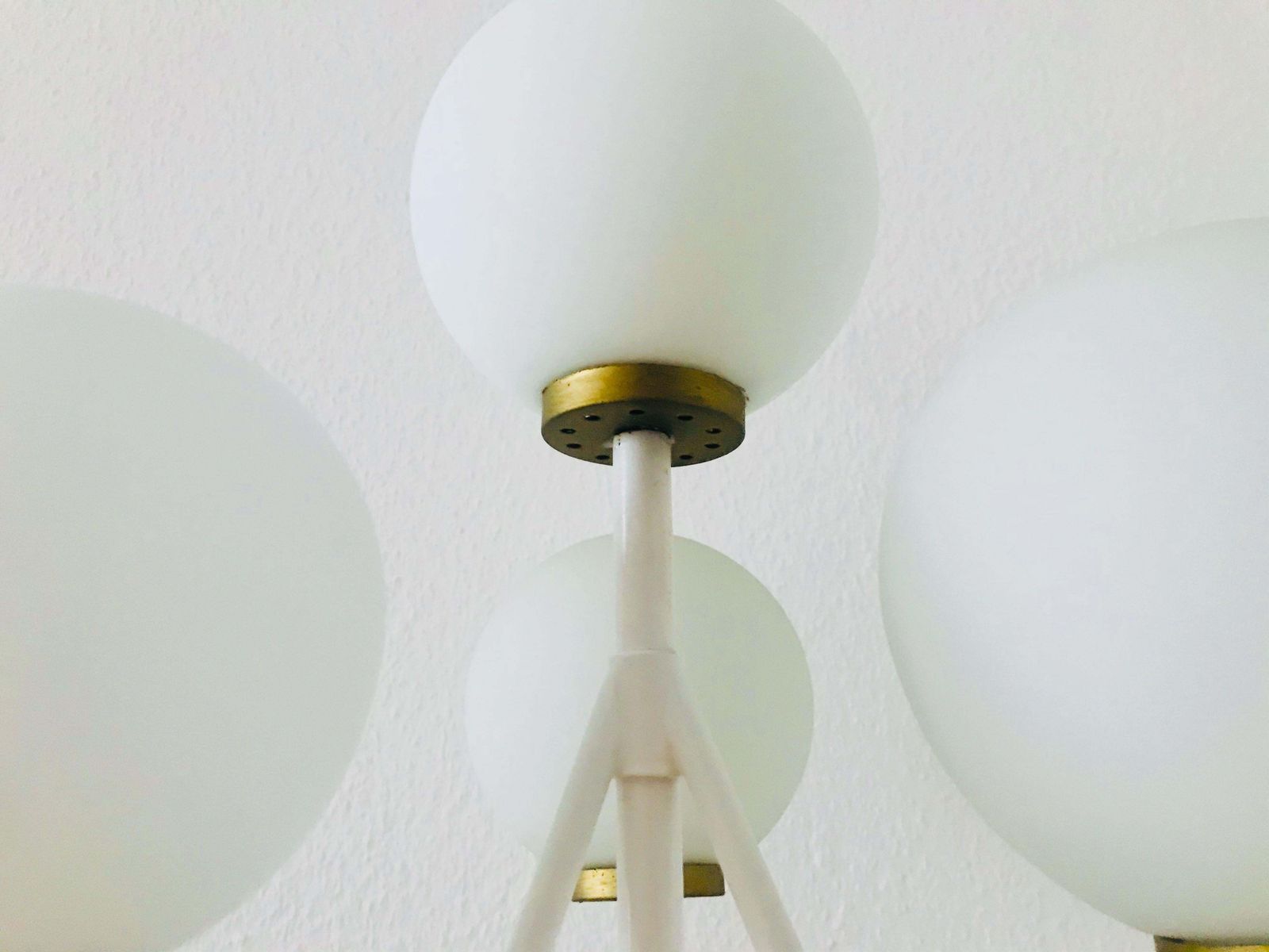 Kaiser Midcentury Brass And White 4 Arm Space Age Floor Lamp, 1960s, Germany photo vinterior