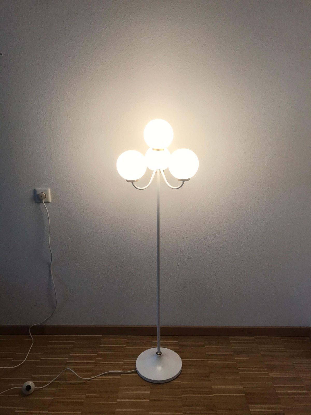 Kaiser Midcentury Brass And White 4 Arm Space Age Floor Lamp, 1960s, Germany photo vintage