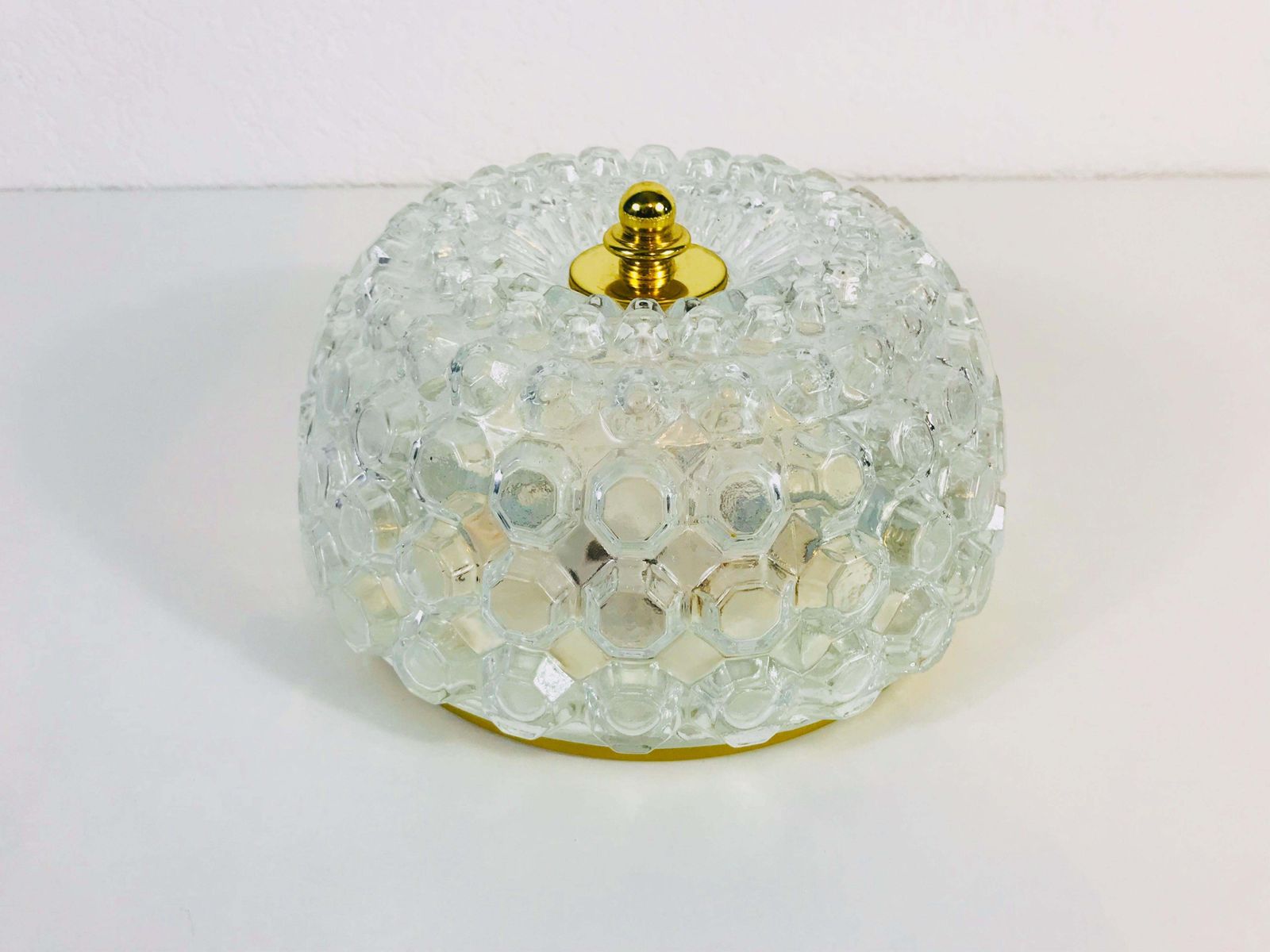 Crystal Glass Round Flush Mount By Glashütte Limburg, 1960s, Germany photo for sale