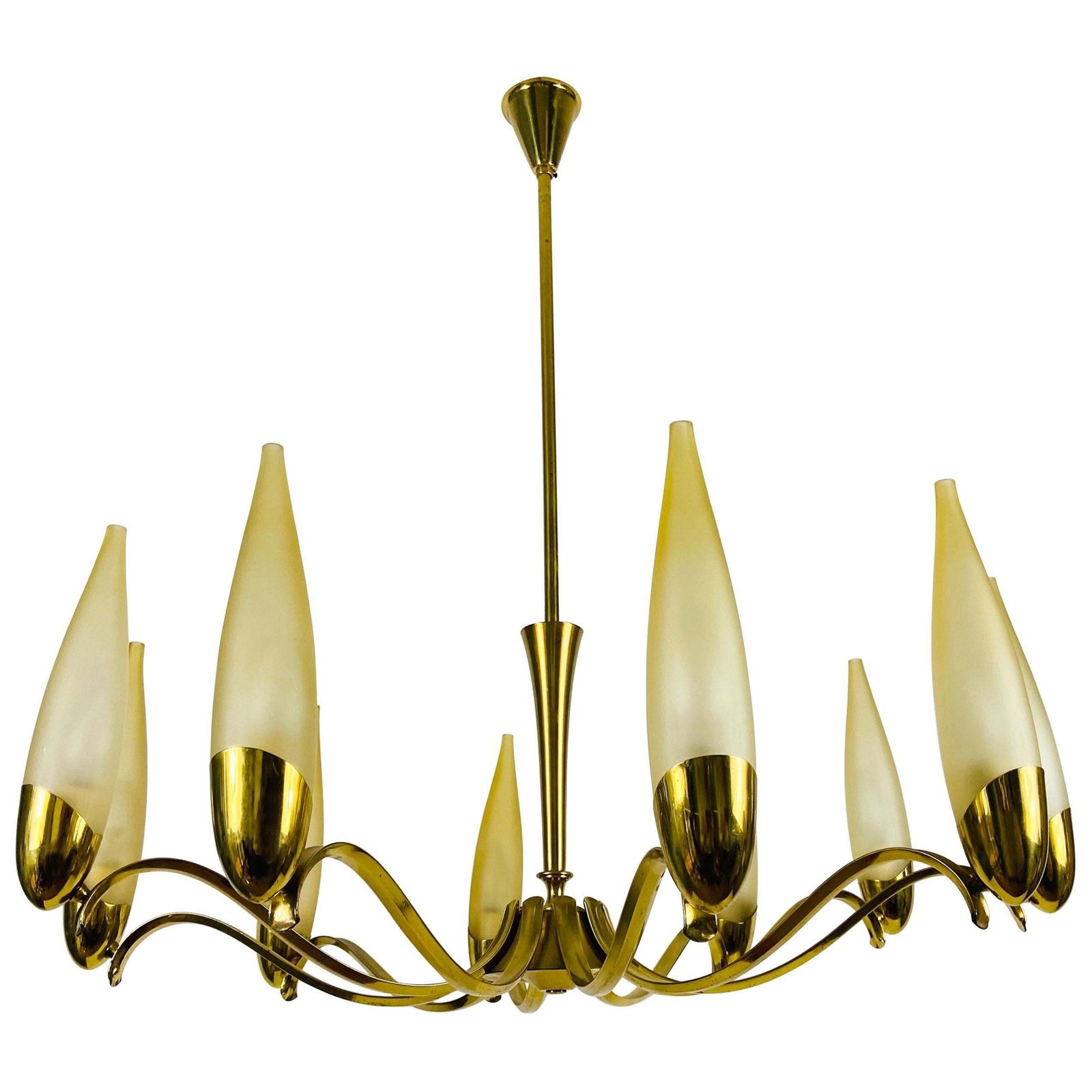 Mid Century Modern Italian Brass And Glass Chandelier, 1960s