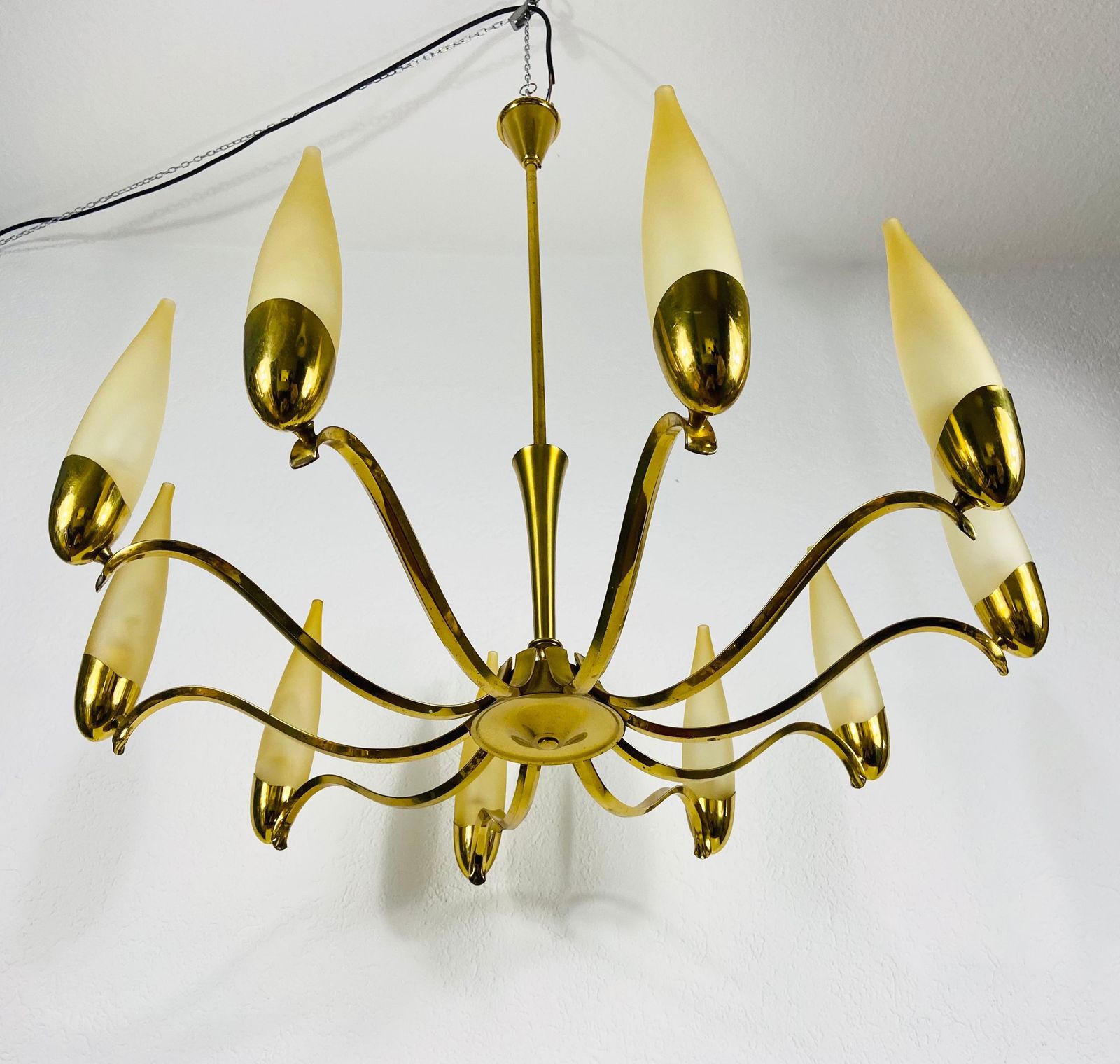 Mid Century Modern Italian Brass And Glass Chandelier, 1960s photo Lighting
