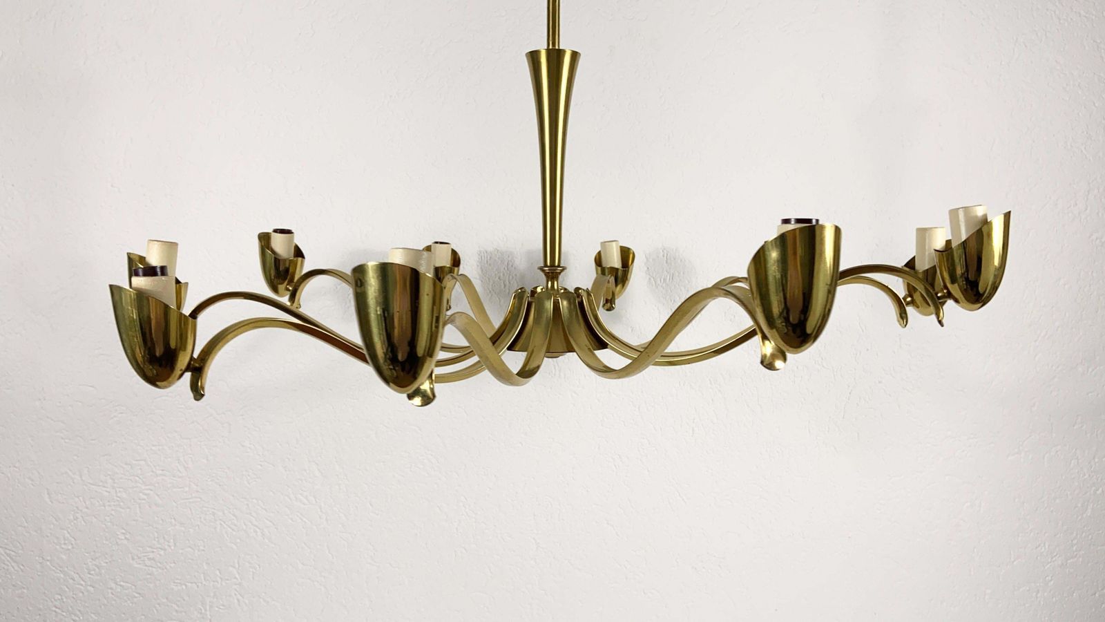 2004.0 Mid Century Modern Italian Brass And Glass Chandelier, 1960s photo