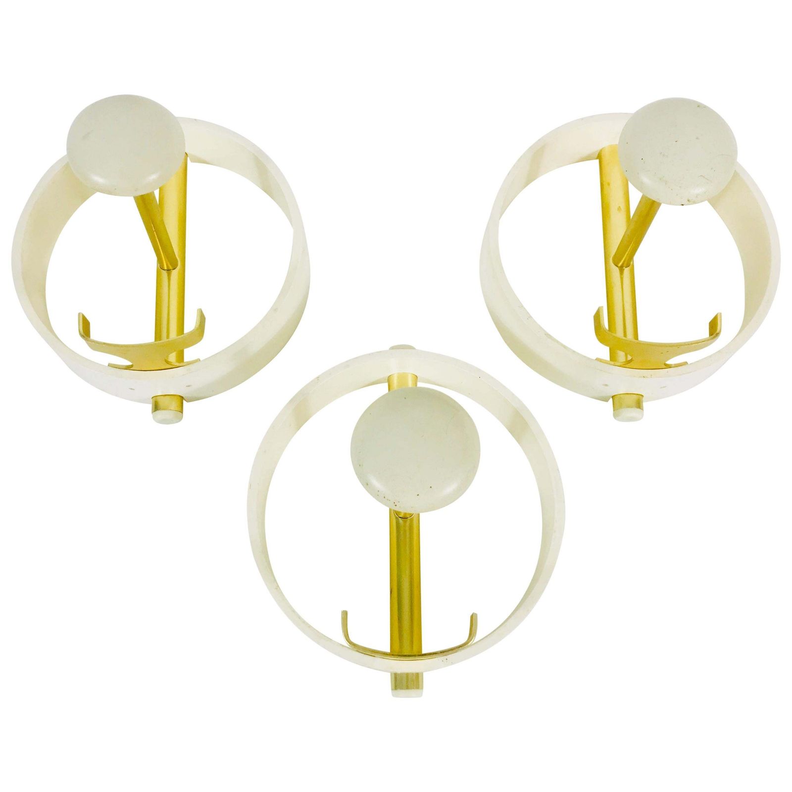 Set Of 3 Large Circular Brass And Metal Coat Racks, Germany, 1960s