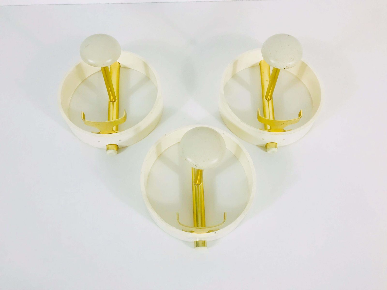 Set Of 3 Large Circular Brass And Metal Coat Racks, Germany, 1960s photo furniture