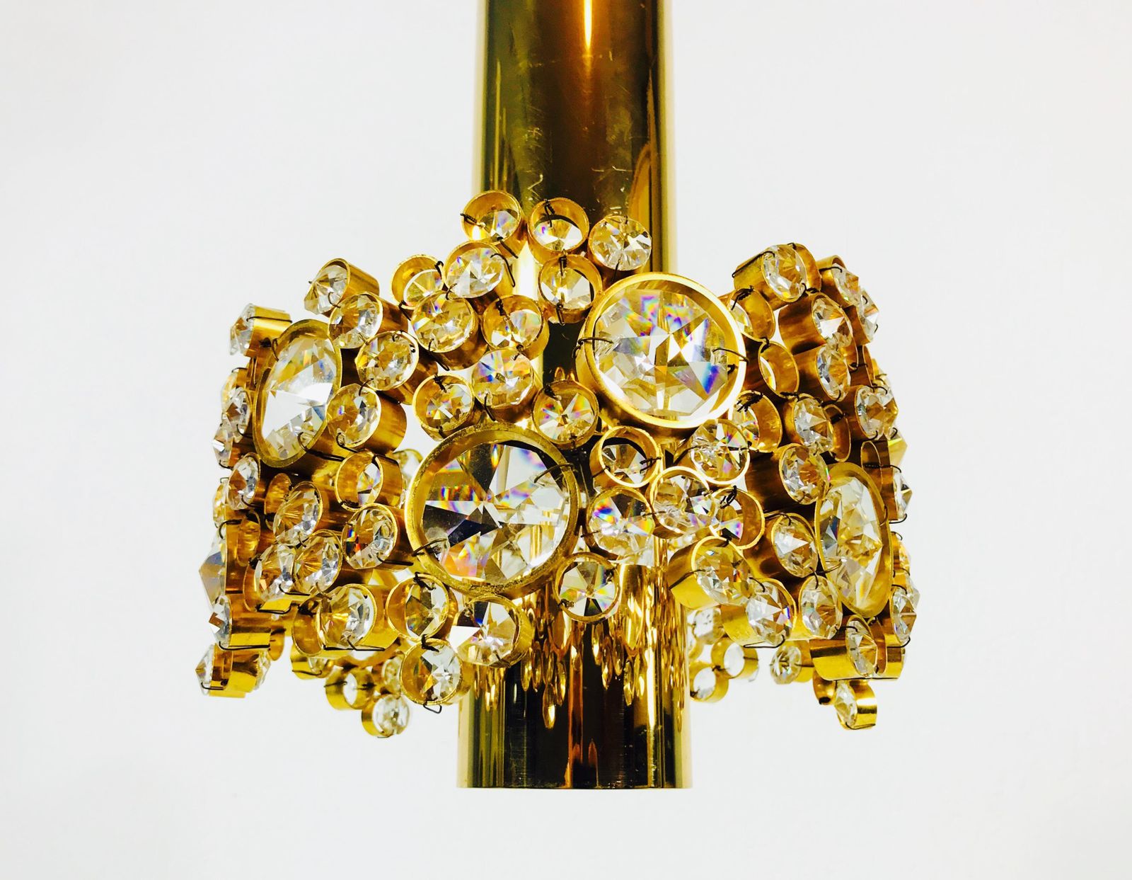 Pair Of Gilt Brass And Crystal Glass Chandeliers By Palwa, Germany, 1970s photo 3069.0