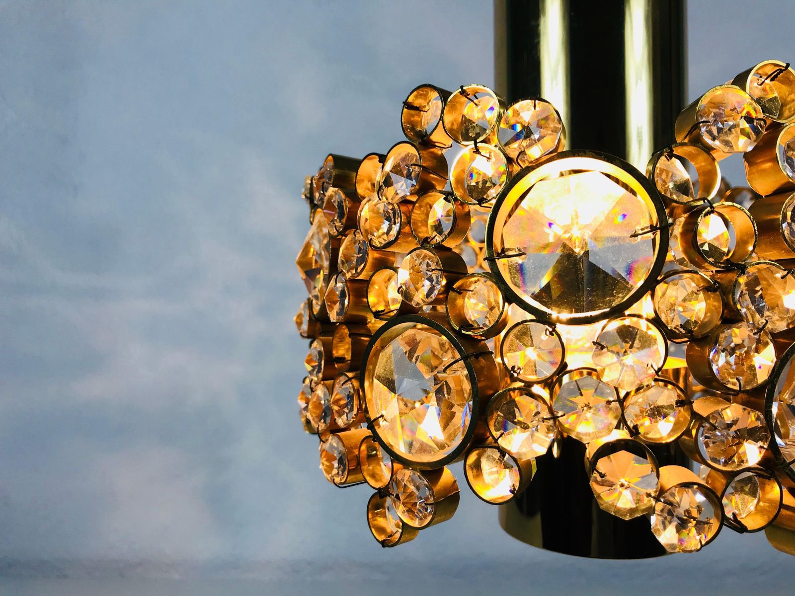 photo furniture Pair Of Gilt Brass And Crystal Glass Chandeliers By Palwa, Germany, 1970s