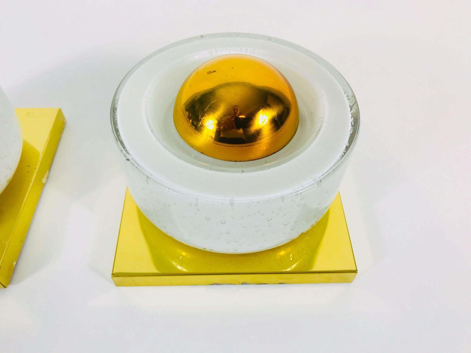 Pair Of Modernist Brass And Bubble Glass Wall Lamps By Limburg, Germany, 1980s photo buy