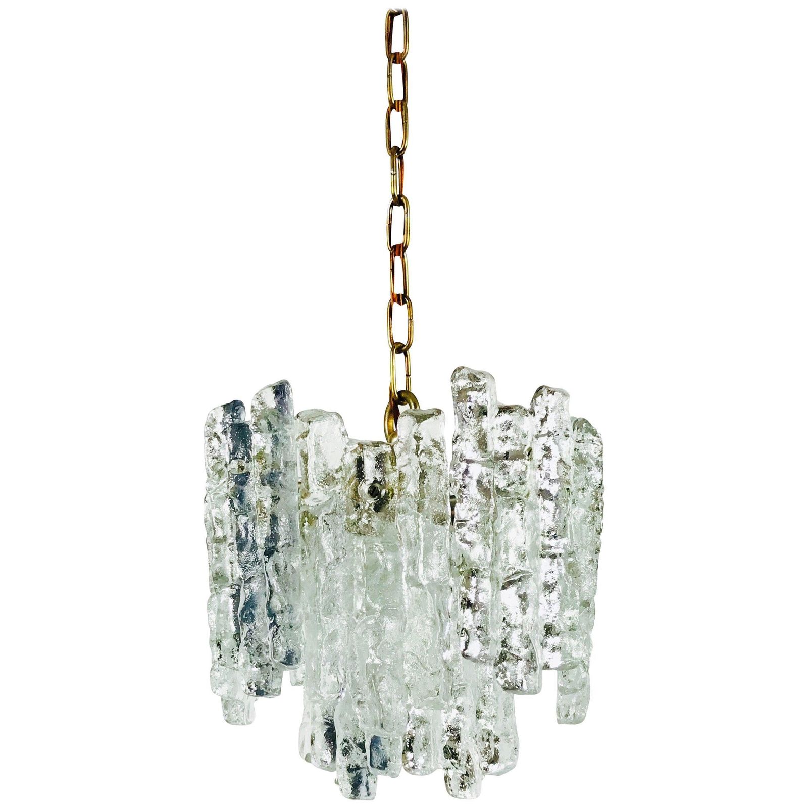 Midcentury Ice Crystal Glass Pendant Light Or Chandelier By Kalmar, Circa 1960s