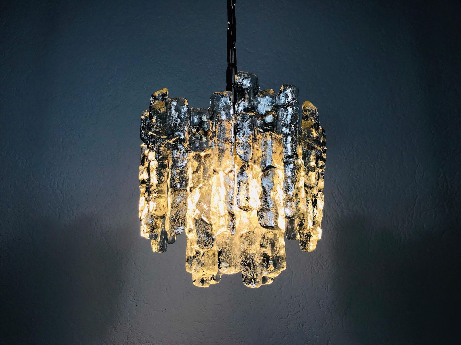 Midcentury Ice Crystal Glass Pendant Light Or Chandelier By Kalmar, Circa 1960s photo furniture