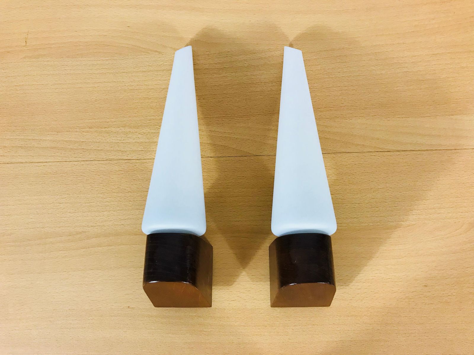 photo furniture Mid Century Modern Teak And Opaque Glass Wall Lamps, 1960s, Scandinavian, Pair