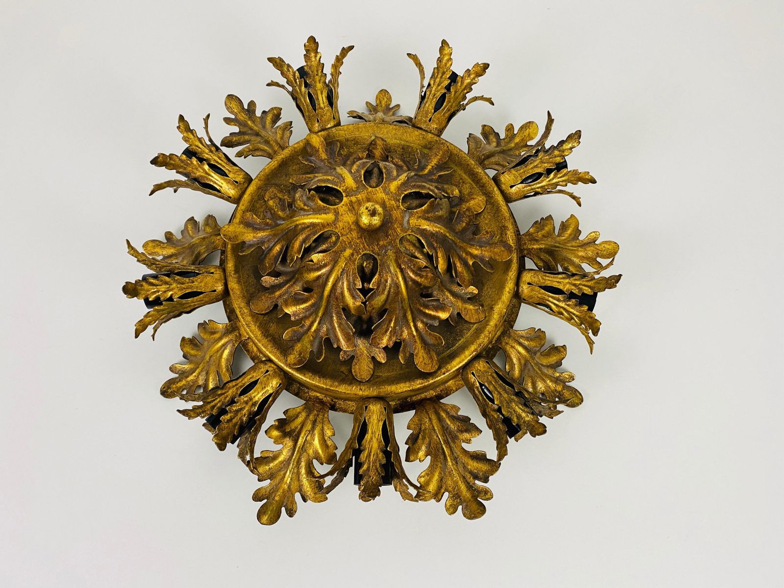 Large Brass Florentine Flower Shape Flush Mount By Banci, Italy, 1950s photo furniture