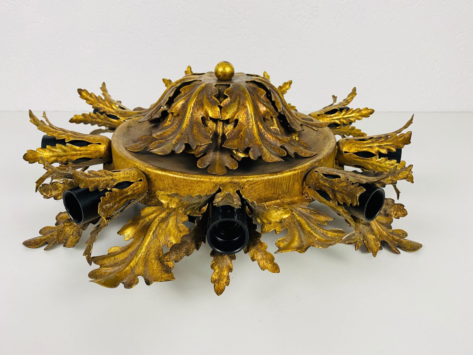 Large Brass Florentine Flower Shape Flush Mount By Banci, Italy, 1950s photo vintage