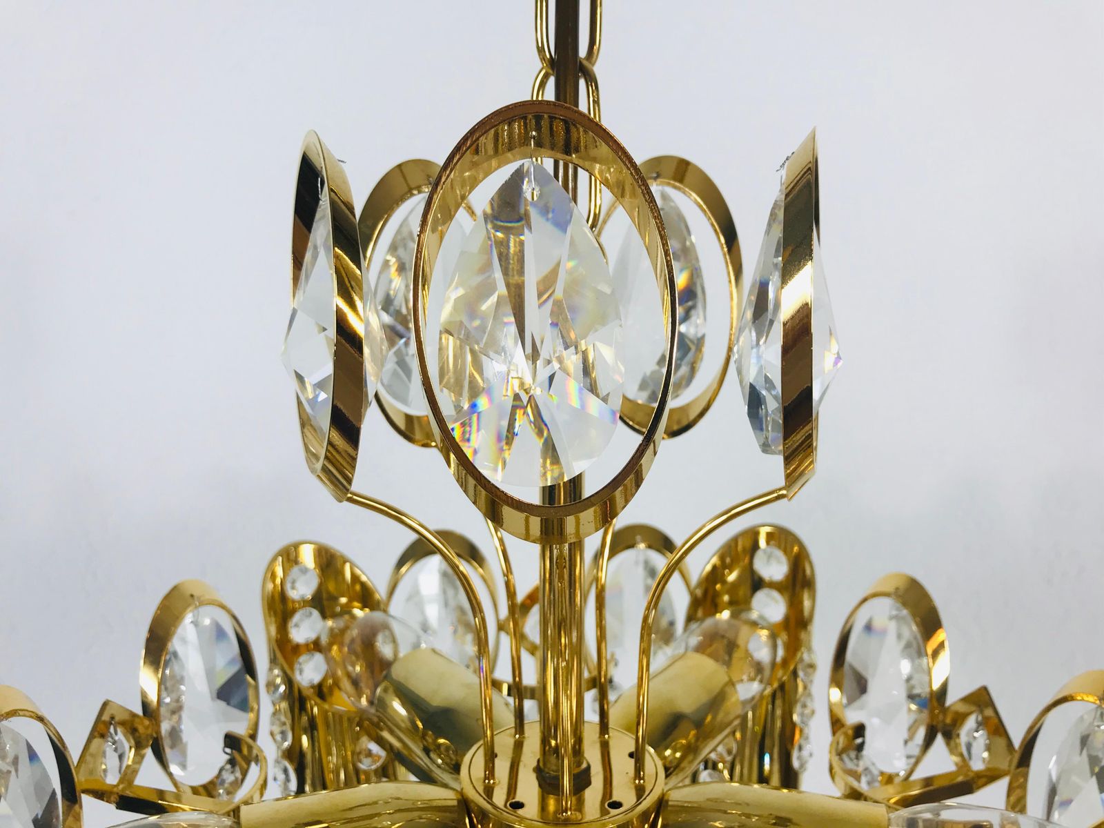 photo vinterior Golden Gilded Brass And Crystal Glass Chandelier By Palwa, Germany, 1960s