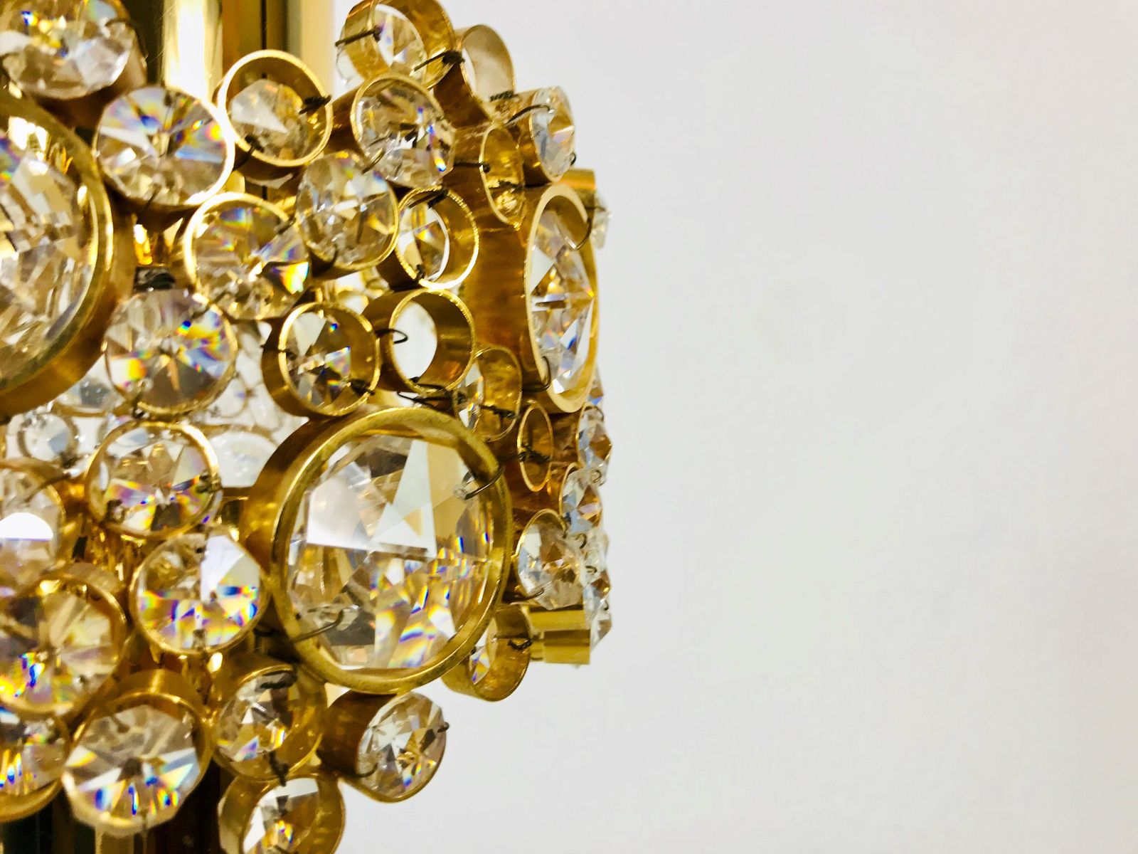672.0 Gilt Brass And Crystal Glass Chandelier By Palwa, Germany, 1970s photo