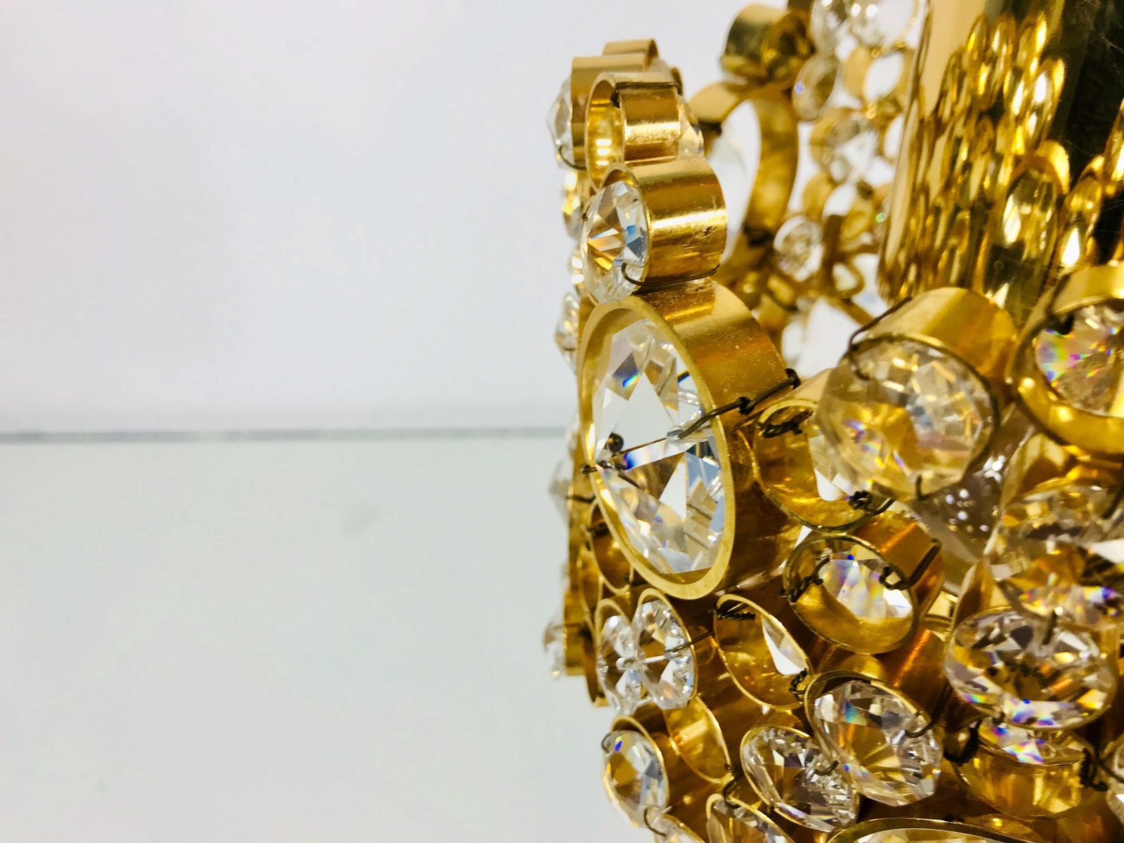 photo vinterior Gilt Brass And Crystal Glass Chandelier By Palwa, Germany, 1970s
