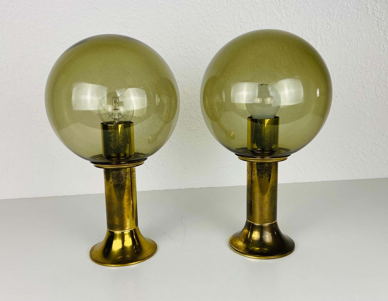 Pair Of Midcentury Glass Flush Mounts By Ott International, 1960s photo vinterior