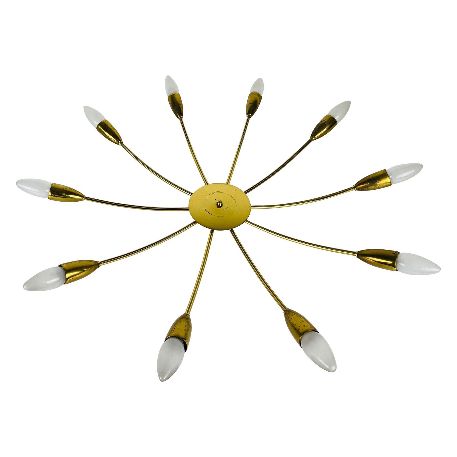 Large Midcentury Brass 10 Arm Sputnik Chandelier, 1950s