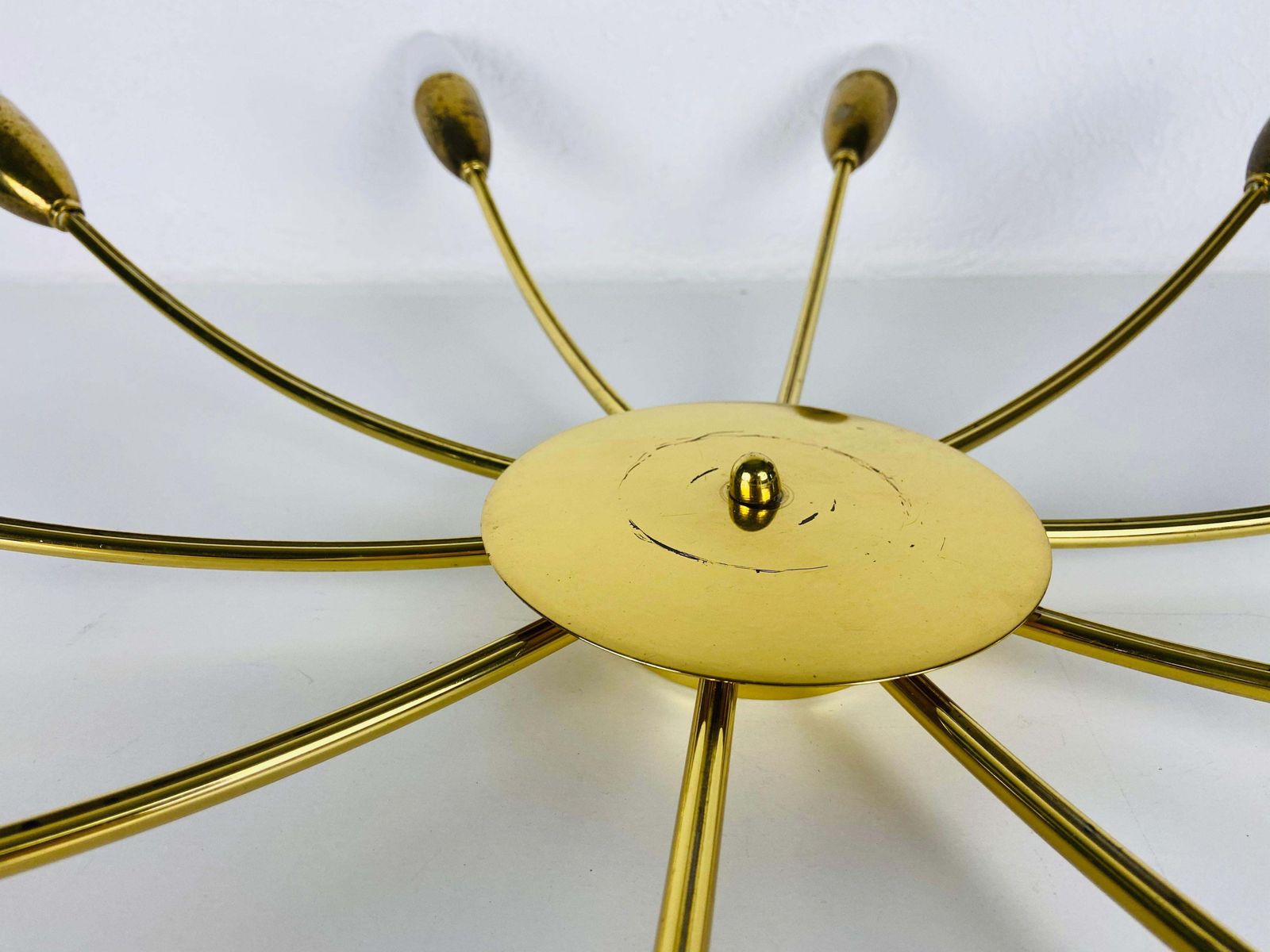 Large Midcentury Brass 10 Arm Sputnik Chandelier, 1950s photo vinterior