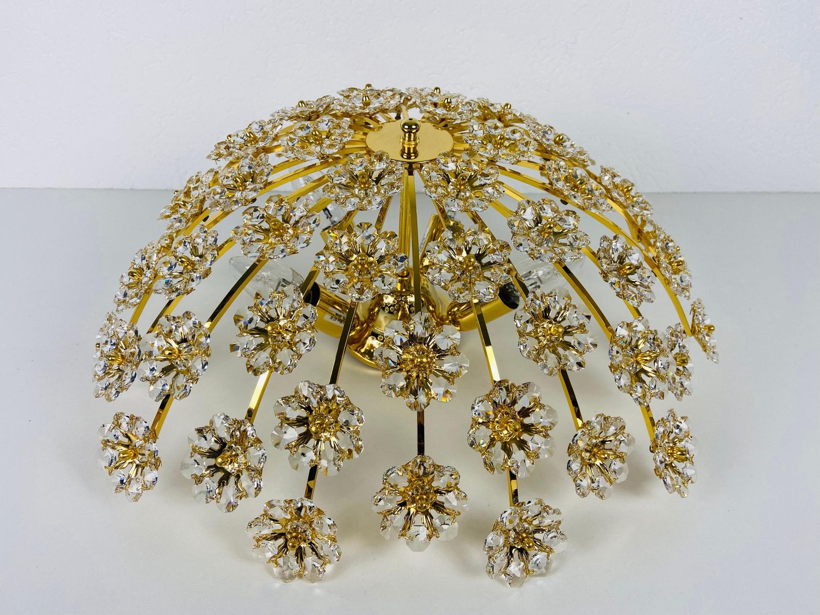 Verguld Messing En Kristalglas Plafondlamp Van Palwa, Duitsland, Jaren 1970 photo vinterior