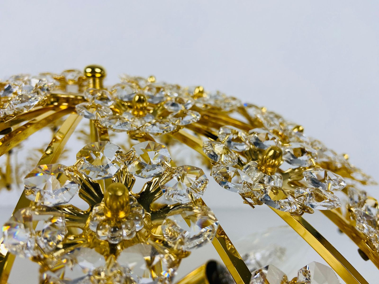 photo furniture Gilt Brass And Crystal Glass Flush Mount By Palwa, Germany, 1970s