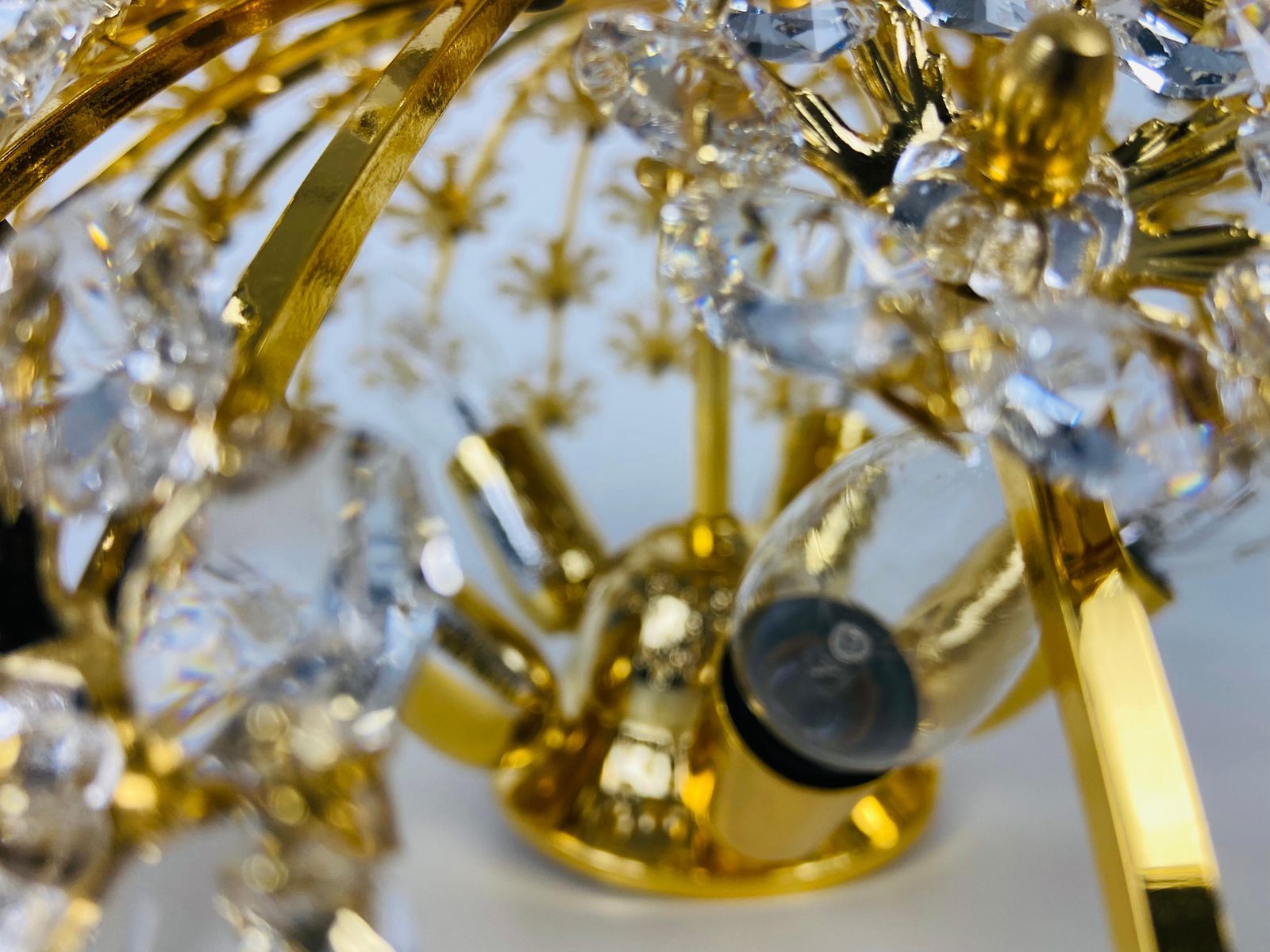 photo for sale Gilt Brass And Crystal Glass Flush Mount By Palwa, Germany, 1970s