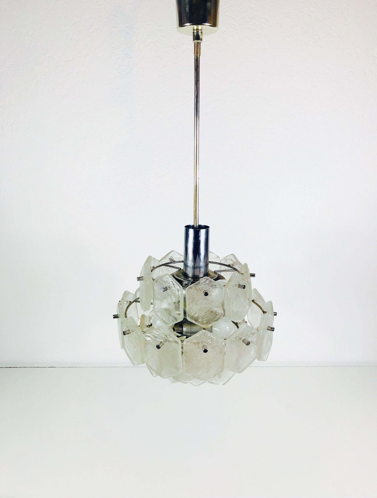 Four Tiered Kalmar Midcentury Ice Glass Chandelier, Circa 1960s photo vintage