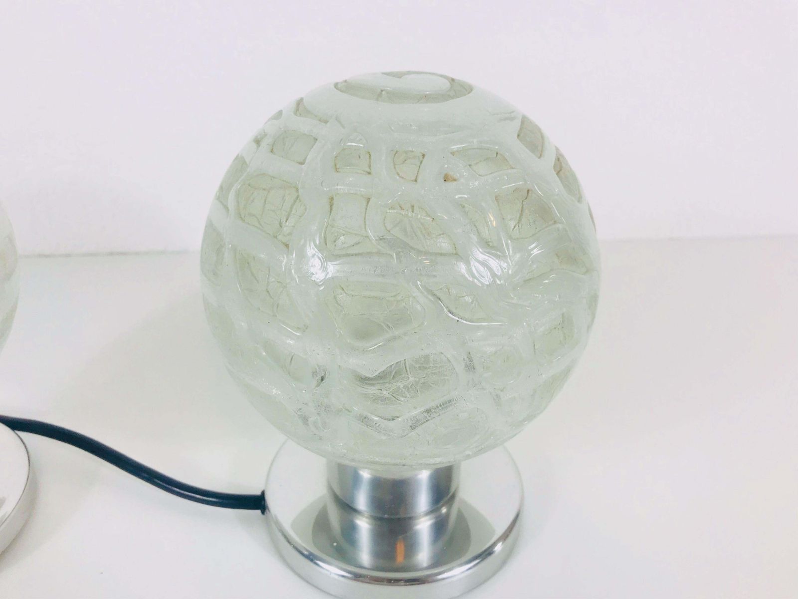 Frosted Iceglass And Chrome Table Lamps By Doria Leuchten, 1970s, Set photo buy