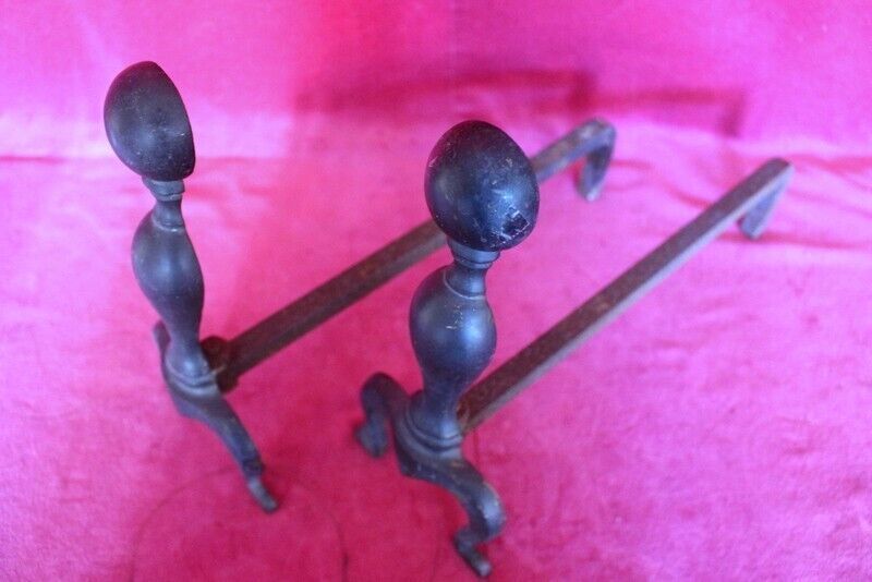 19th C Pair Of French Antique Silver Pewter Fireplace Andirons Fire Dogs photo vinterior