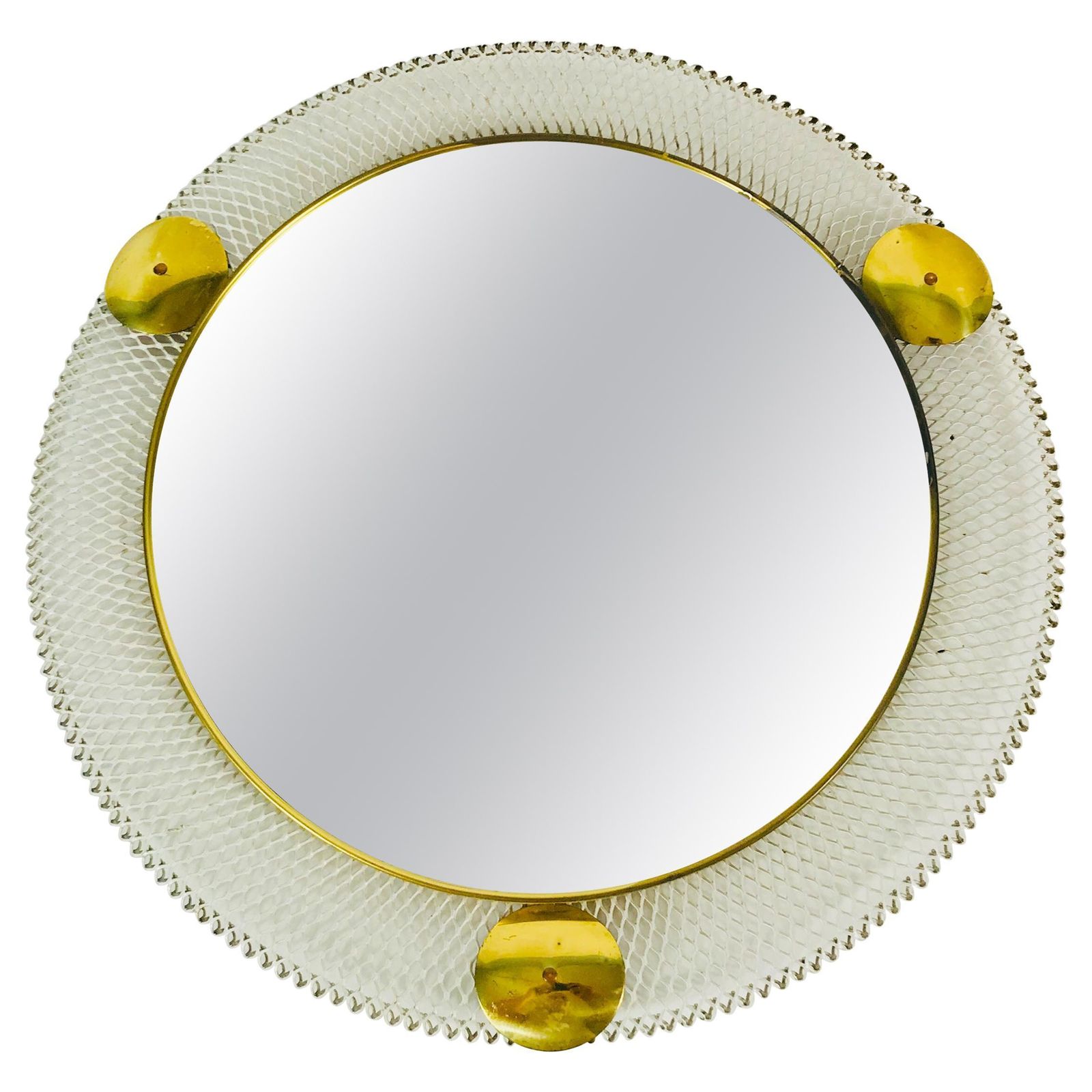 Midcentury Italian Round Metal And Brass Mirror, Italy, 1960s