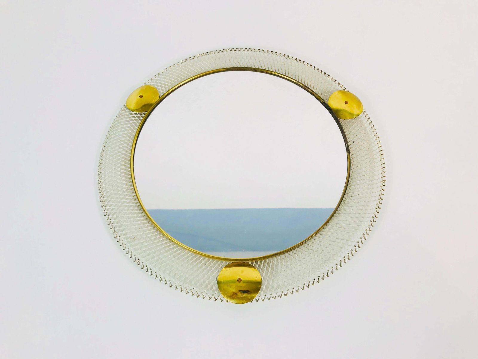 Midcentury Italian Round Metal And Brass Mirror, Italy, 1960s photo furniture