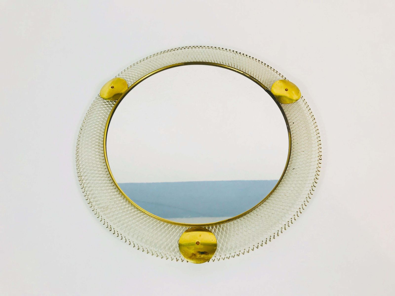 Midcentury Italian Round Metal And Brass Mirror, Italy, 1960s photo for sale