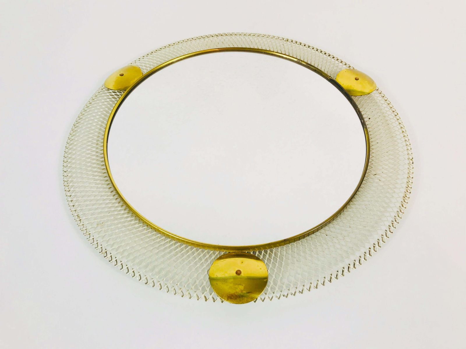 Midcentury Italian Round Metal And Brass Mirror, Italy, 1960s photo Home Decor
