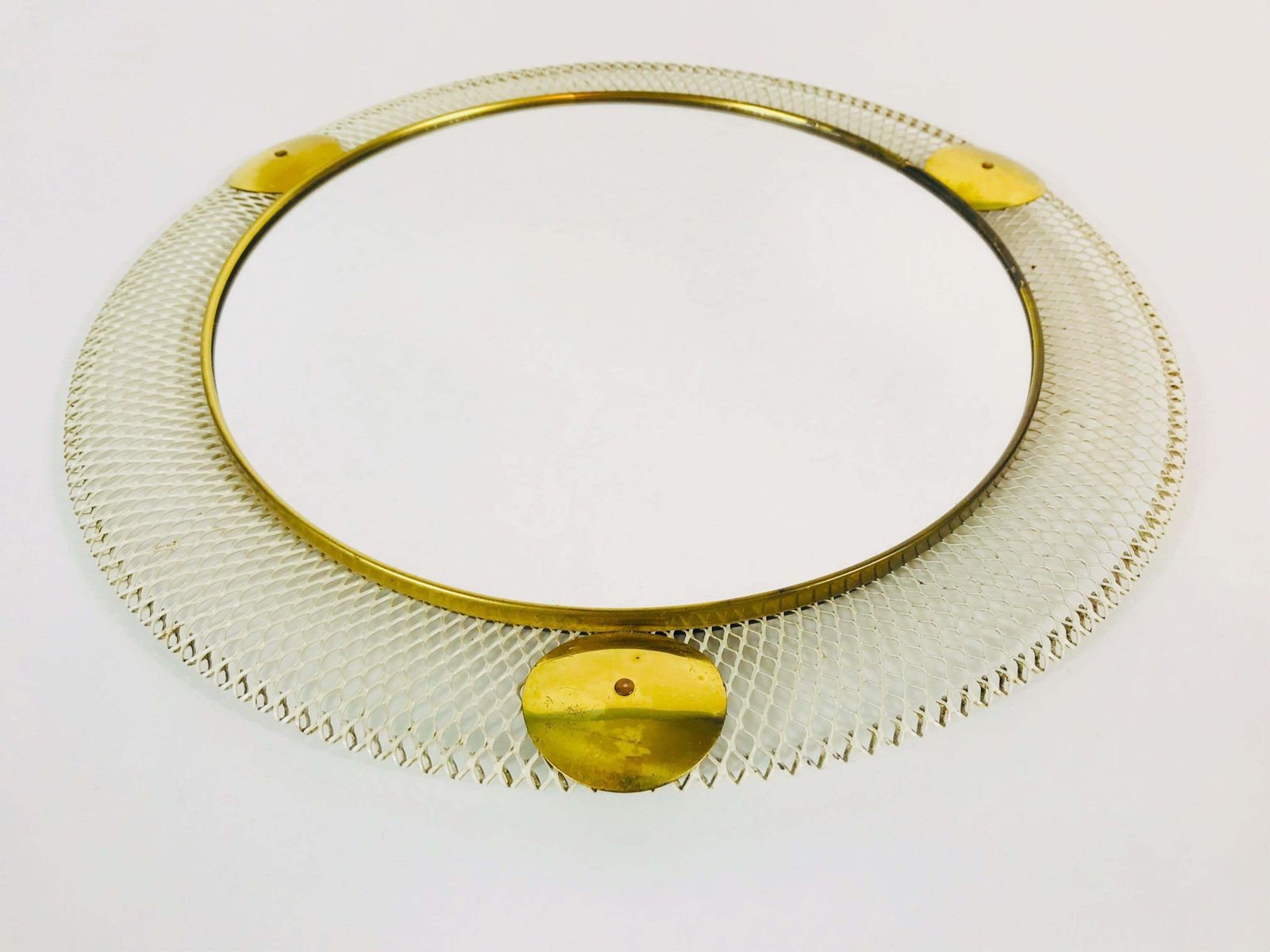 Midcentury Italian Round Metal And Brass Mirror, Italy, 1960s photo 470.0