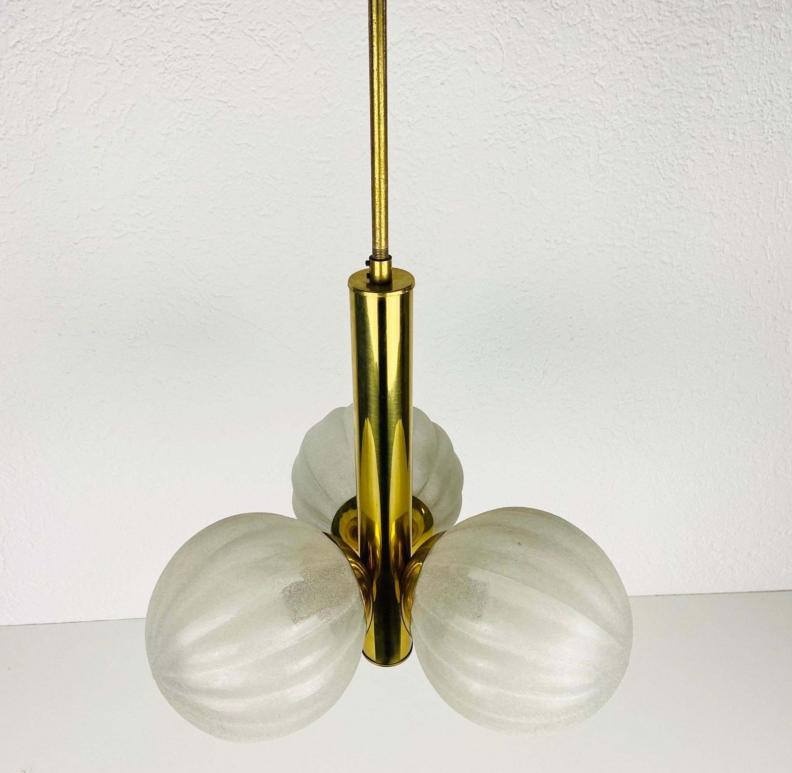 Mid Century Modern Golden Kaiser 3 Arm Space Age Chandelier, 1960s, Germany photo furniture