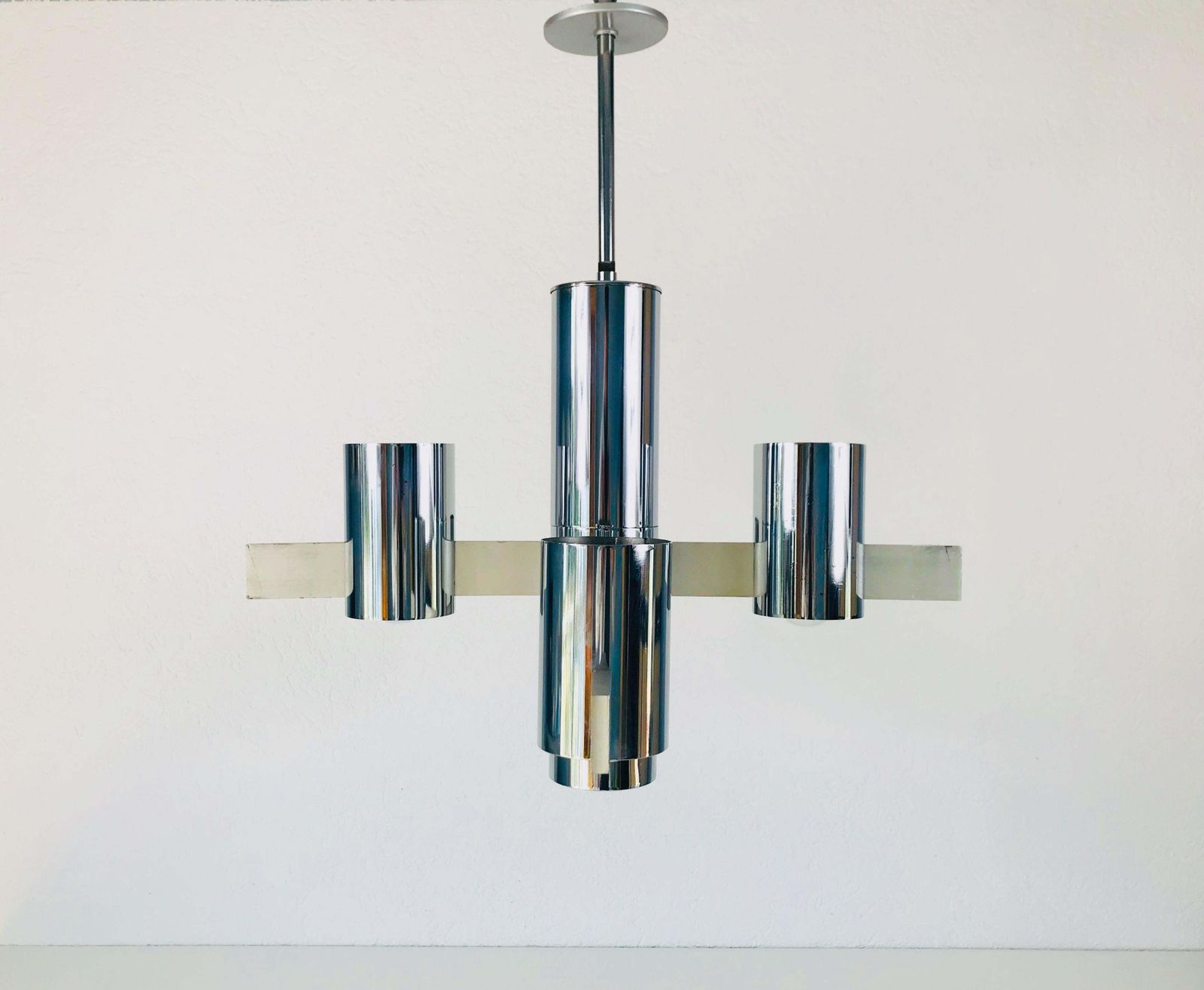 Chrome 4 Arm Chandelier By Gaetano Sciolari, Italy, 1960s photo for sale