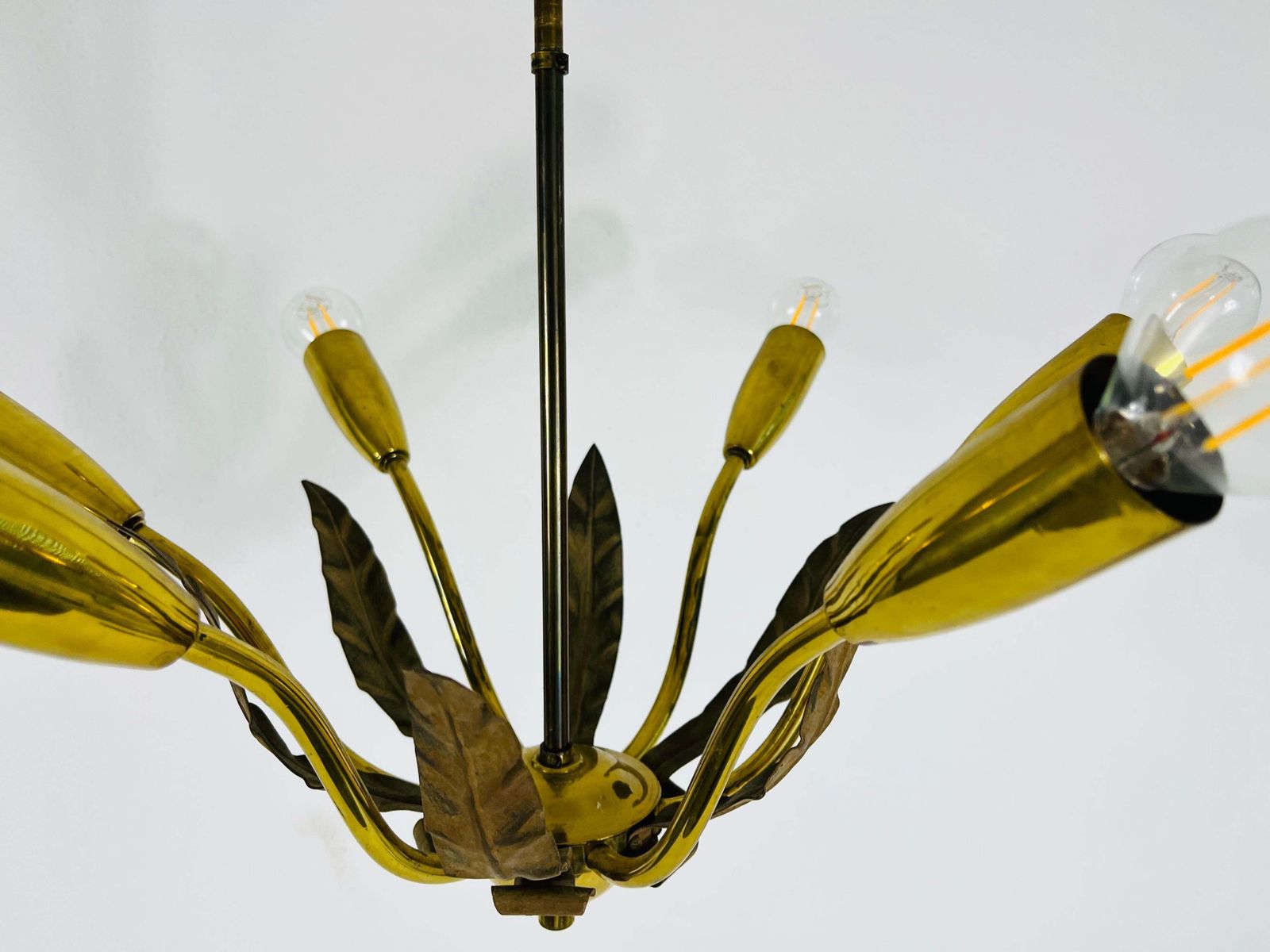Lighting Midcentury Brass 8 Arm Sputnik Chandelier By Vereinigte Werkstätte, 1960s photo