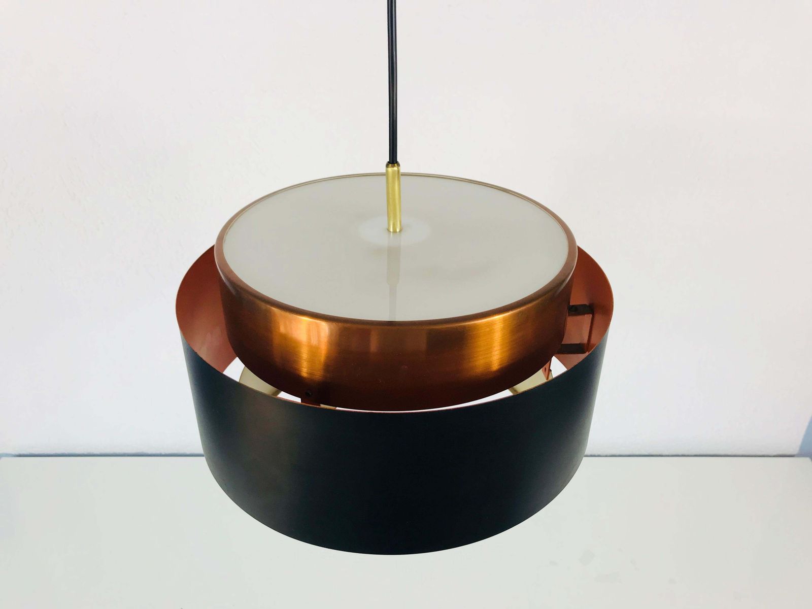Copper And Black Saturn Pendant Lamp By Jo Hammerborg For Fog & Mørup, 1960s photo buy