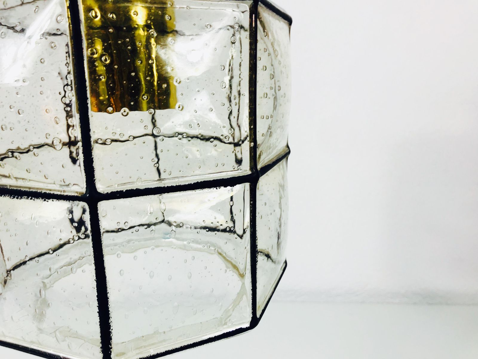 Midcentury Iron And Bubble Glass Pendant Lamp By Glashütte Limburg, 1960s photo vintage