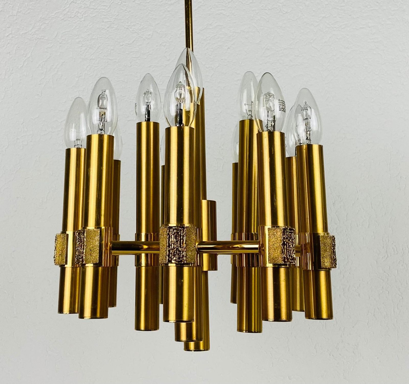 Brass 12 Arm Chandelier By Angelo Brotto For Esperiai, Italy, 1960s photo Lighting