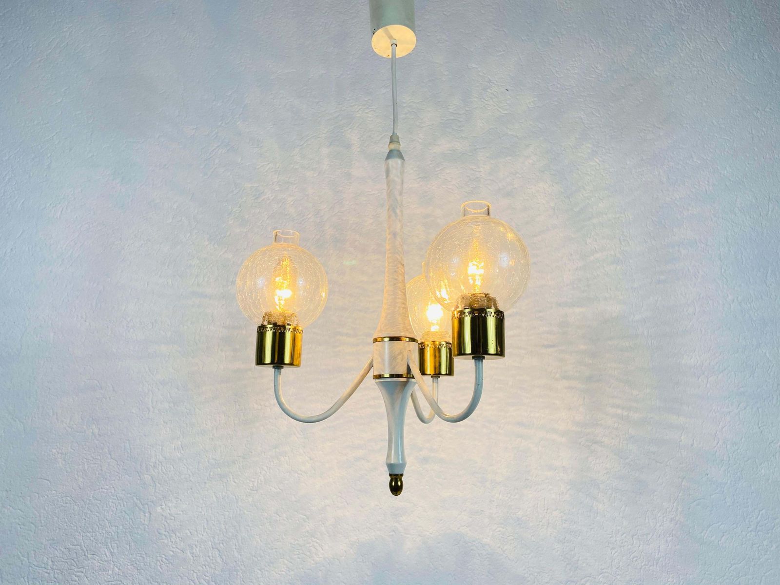 Midcentury Brass And Glass 3 Arm Tulip Chandelier, 1960s photo furniture