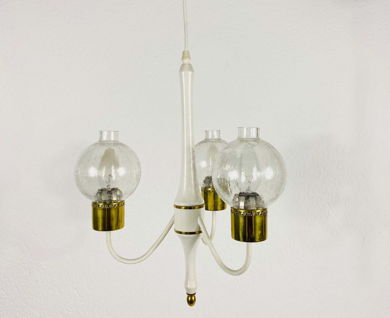 Midcentury Brass And Glass 3 Arm Tulip Chandelier, 1960s photo for sale