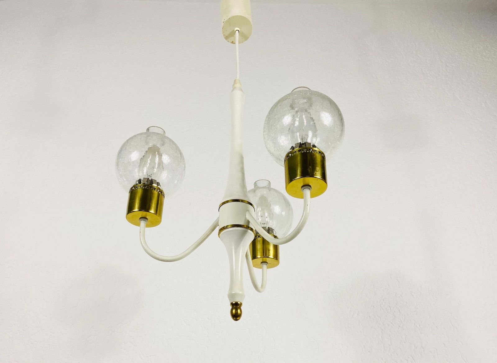 Midcentury Brass And Glass 3 Arm Tulip Chandelier, 1960s photo Lighting