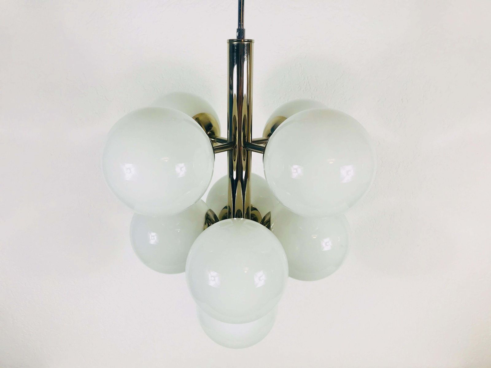 photo furniture Mid Century Modern Chrome Kaiser 9 Arm Space Age Chandelier, 1960s, Germany
