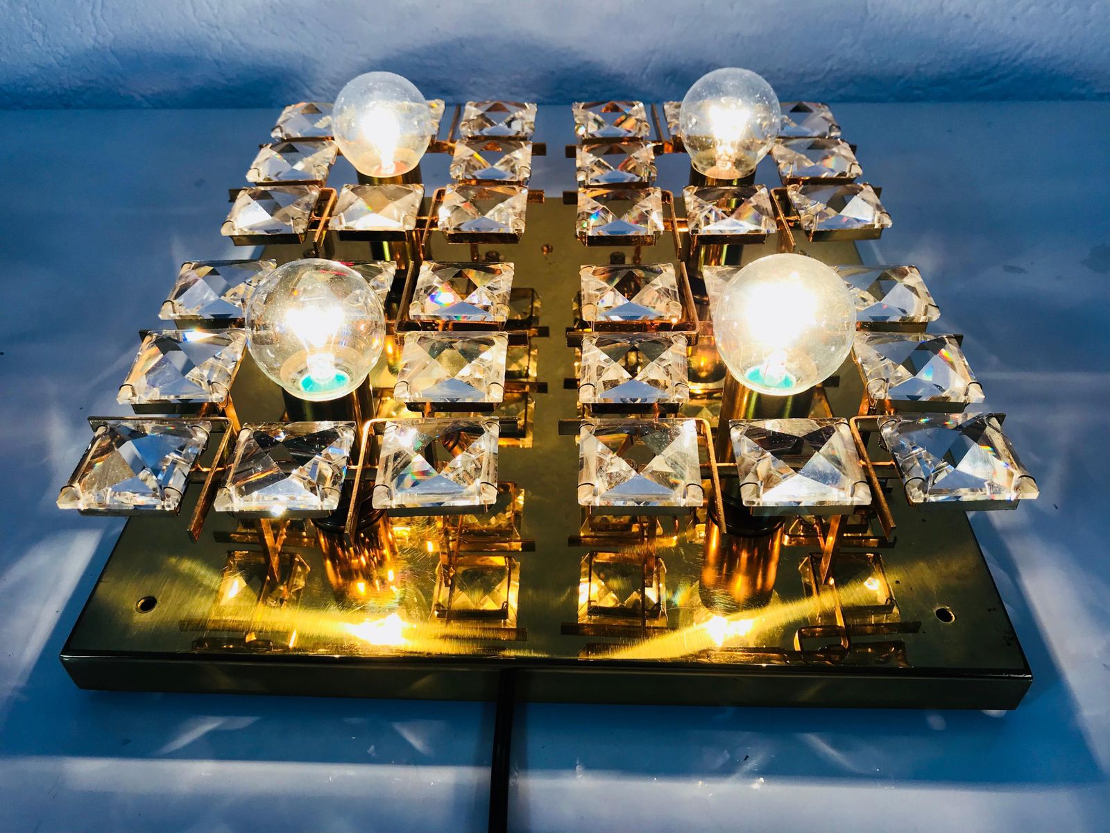 Gilt Brass And Crystal Glass Flush Mount By Palwa, Germany, 1970s photo furniture
