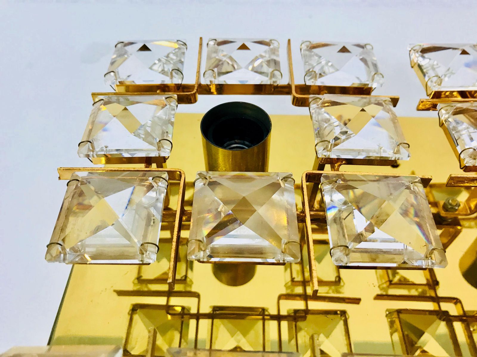 photo vintage Gilt Brass And Crystal Glass Flush Mount By Palwa, Germany, 1970s