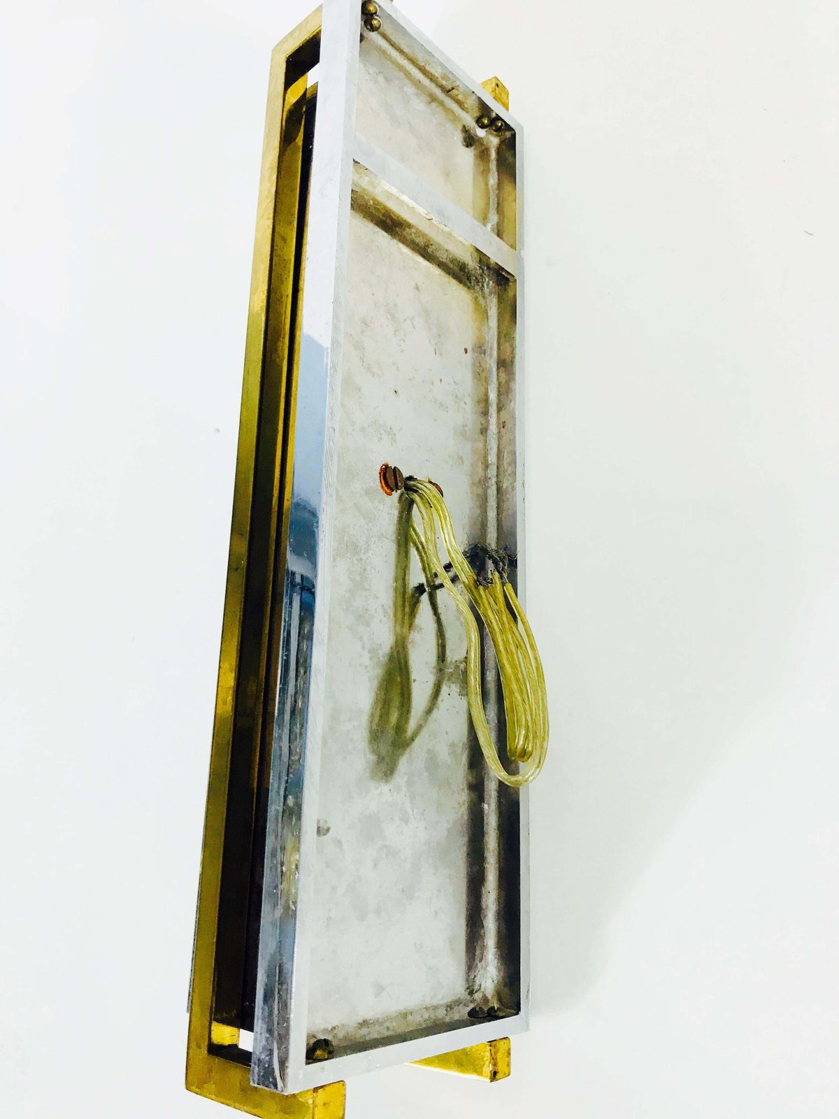 Pair Of French Brass And Aluminium Art Deco Sconces, France, 1940s photo Lighting