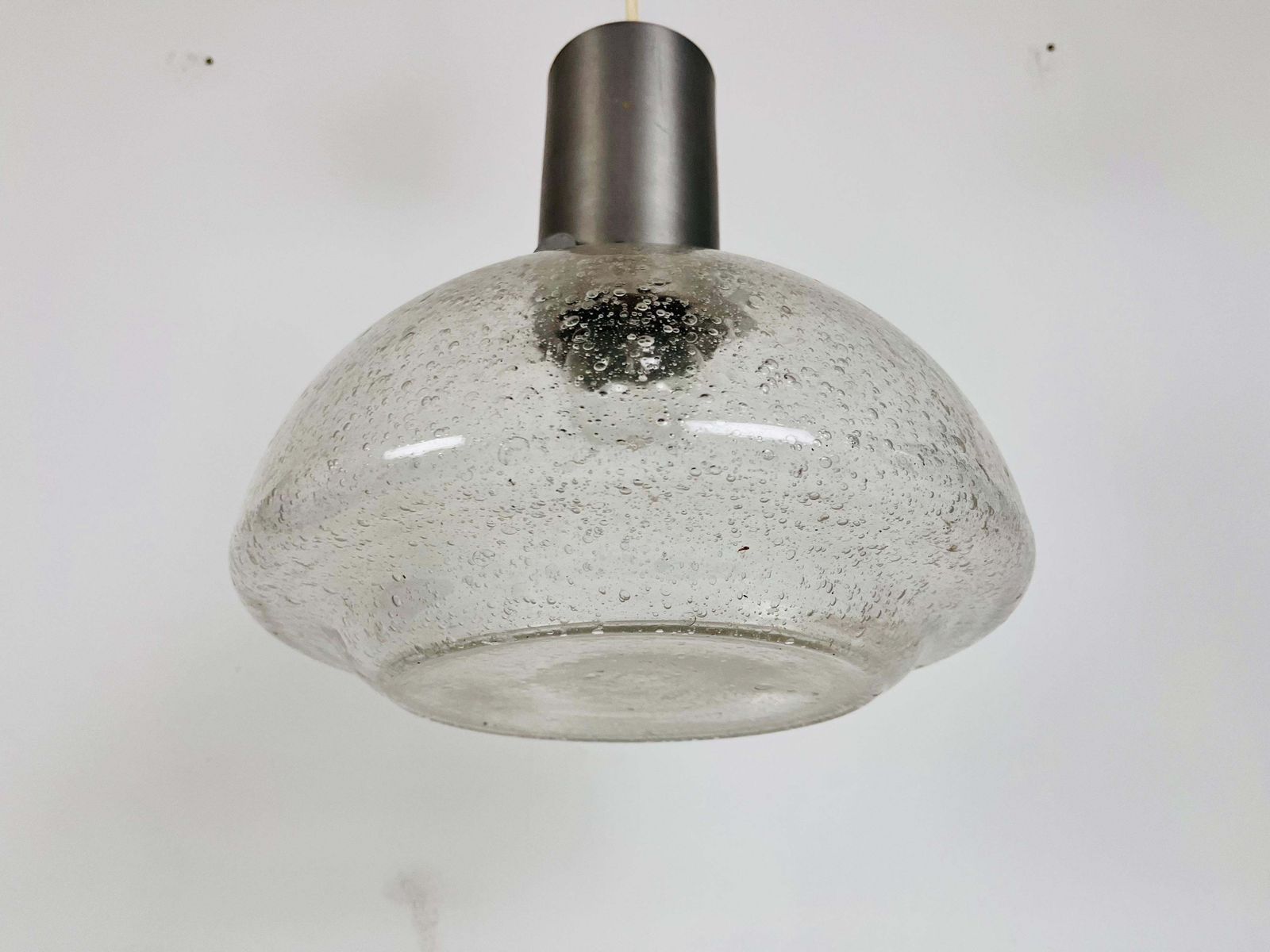 Rare Doria Midcentury Brass And Ice Glass Pendant Lamp, 1960s photo for sale