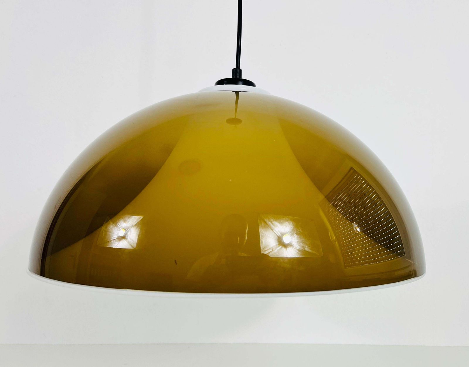 Brown And White Acrylic Glass Pendant Lamp In The Style Temde, 1970s photo Lighting