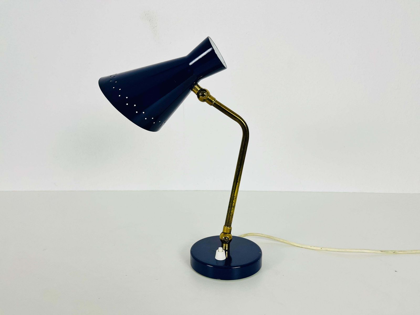 Italian Stilnovo Blue And Brass Table Lamp, 1960s, Italy photo Lighting