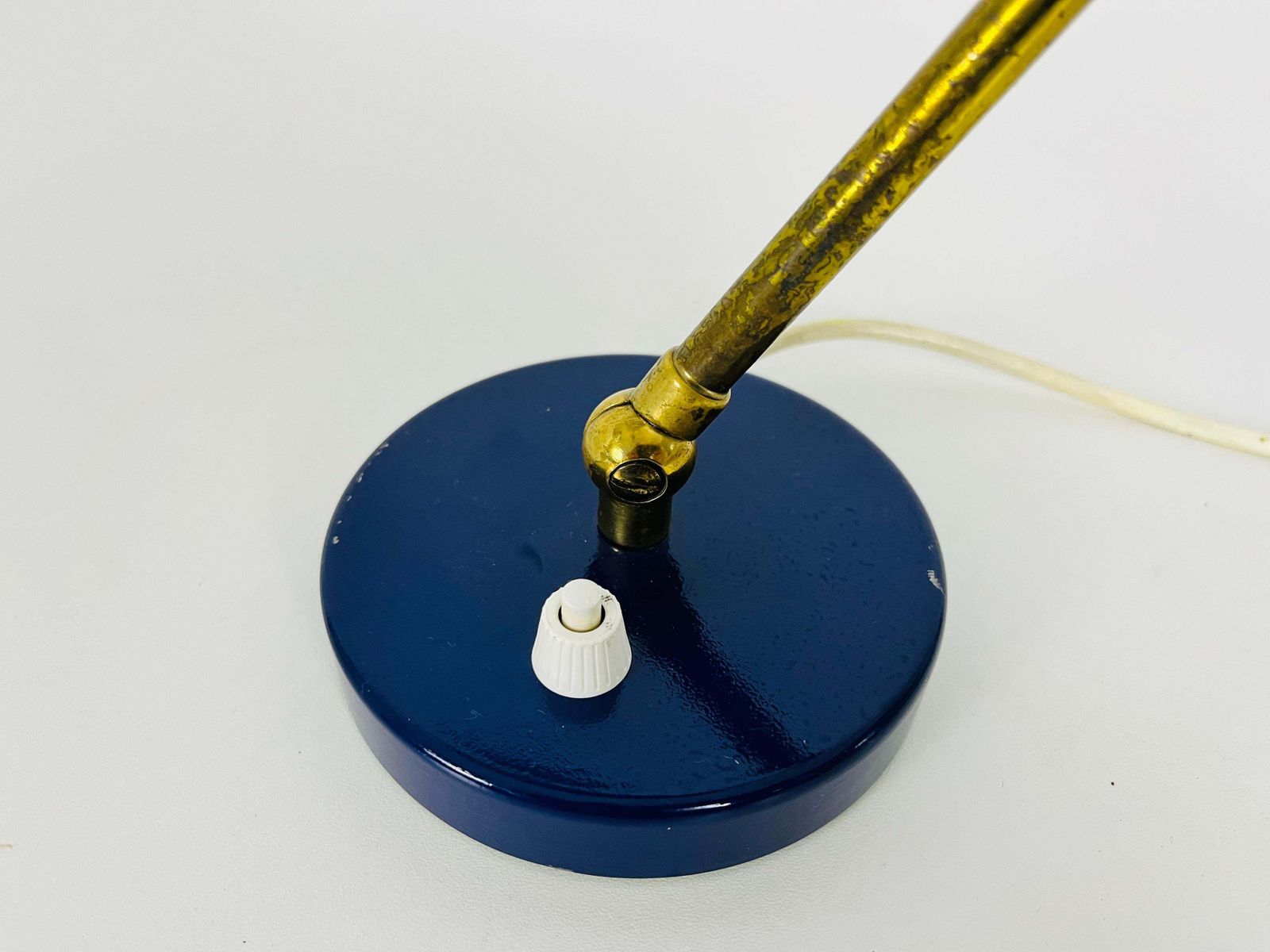 photo for sale Italian Stilnovo Blue And Brass Table Lamp, 1960s, Italy